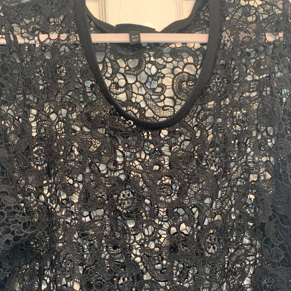 Lane Bryant Lace Top 26/28 Black Floral Sheer Long Sleeve Whimsigoth Witchy Chic - Picture 7 of 8
